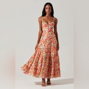 NEW ASTR Tazia Floral Button Front Tiered Maxi Dress Size Small